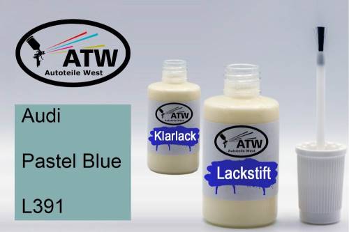 Audi, Pastel Blue, L391: 20ml Lackstift + 20ml Klarlack - Set, von ATW Autoteile West.